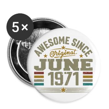 Juni 1971 Geburtstagsgeschenk Juni 1971 Juni - Buttons groß 56 mm (5er Pack) - Weiß - Vorne