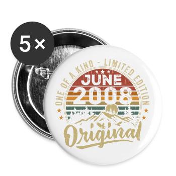Juni 2008 Vintage Geburtstagsgeschenk 2008 Juni - Buttons groß 56 mm (5er Pack) - Weiß - Vorne