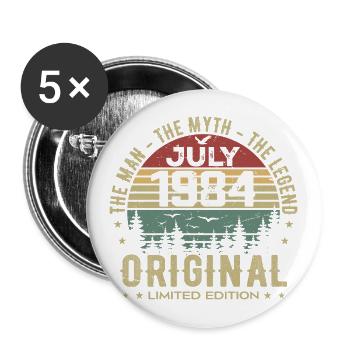 Juli 1984 Geburtstagsgeschenk Geboren im Juli - Buttons groß 56 mm (5er Pack) - Weiß - Vorne