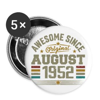 Août 1952 Anniversaire Août 1952 August 1952 Rétro - Lot de 5 grands badges (56 mm) - blanc - Devant