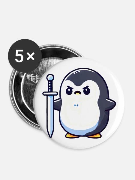 Winziger Pinguin-Krieger - Buttons groß 56 mm (5er Pack) - Weiß