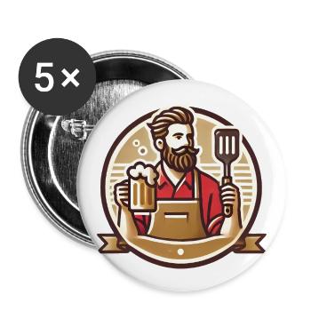 Bearded Grill Master Badge Design - Buttons large 2.2''/56 mm (5-pack) - white - Front