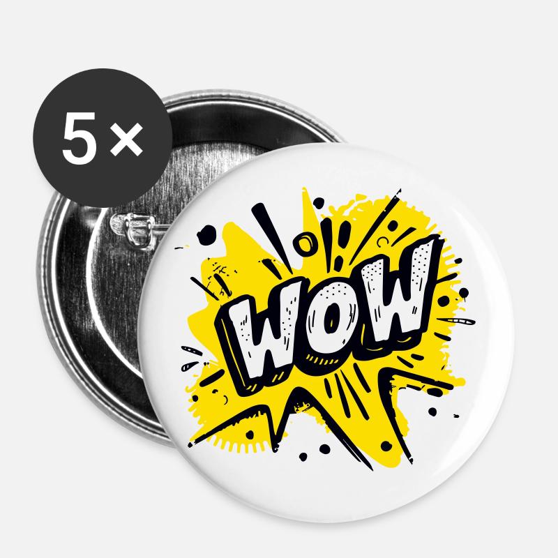 Comic Pop Art "Wow" - Buttons groß 56 mm (5er Pack) - Weiß