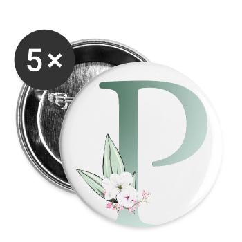P Monogram, Floral, Customizable - Buttons large 2.2''/56 mm (5-pack) - white - Front