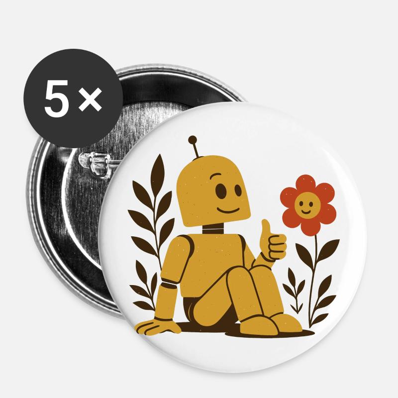 Robots & Flowers – Technology Meets Nature - Buttons large 2.2''/56 mm (5-pack) - white