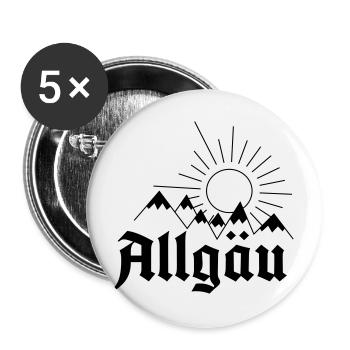 Allgäu Schriftzug mit Bergen und Sonne - Geschenk - Buttons groß 56 mm (5er Pack) - Weiß - Vorne