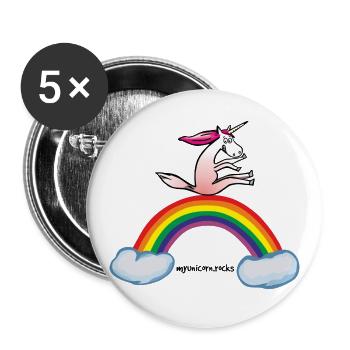 Einhorn auf Regenbogen - Unicorn on rainbow, lgbt - Buttons groß 56 mm (5er Pack) - Weiß - Vorne