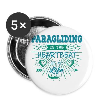 Paragliding Is The Heartbeat Of My Life Paraglider - Buttons groß 56 mm (5er Pack) - Weiß - Vorne