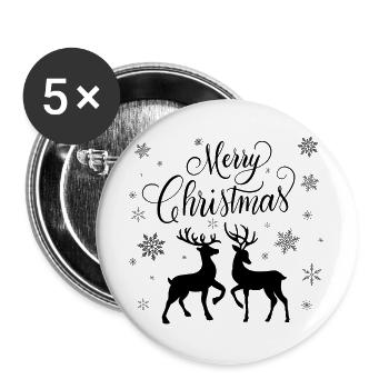 Joyeux Noël avec cerfs et chevreuils - Lot de 5 grands badges (56 mm) - blanc - Devant
