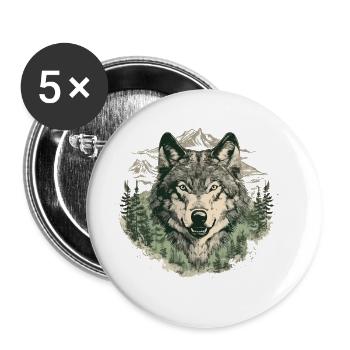 Wolf Art Head Wolf's Head Nature Wilderness Vintage - Buttons large 2.2''/56 mm (5-pack) - white - Front