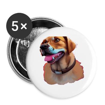 fröhlicher Welpen Happy dog entzückender Hund - Buttons groß 56 mm (5er Pack) - Weiß - Vorne