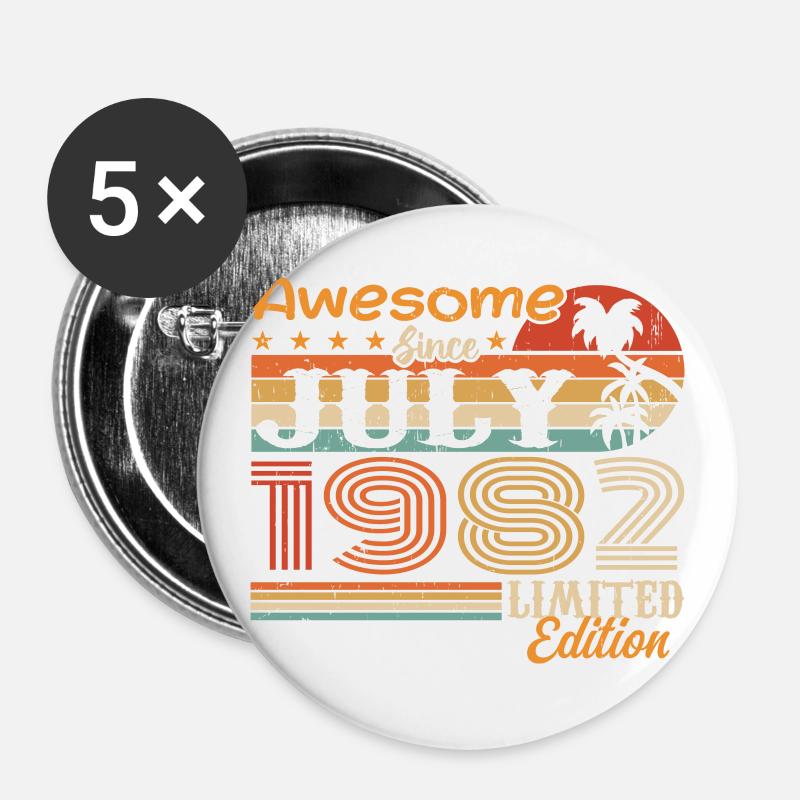 Juli 1982 Juli Geburtstagsgeschenk Juli 1982 - Buttons groß 56 mm (5er Pack) - Weiß