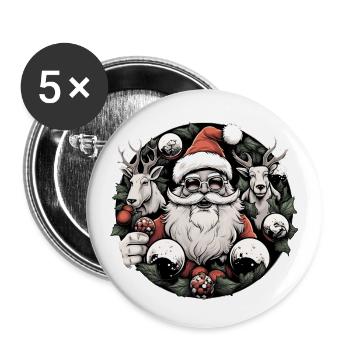 Santa Claus with deer and sunglasses - Buttons large 2.2''/56 mm (5-pack) - white - Front