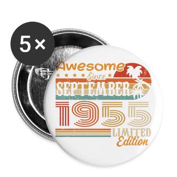 September 1955 - Geburtstag 1955 September - Buttons groß 56 mm (5er Pack) - Weiß - Vorne