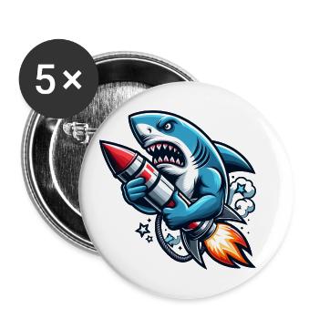 Rocket Shark Want To Swim Faster - Buttons large 2.2''/56 mm (5-pack) - white - Front