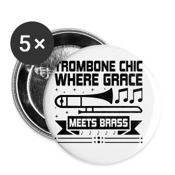 Trombonist Trombone Player Marching Band Trombone - Buttons large 2.2''/56 mm (5-pack) - white - Front