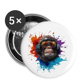 DJ Monkey Affen mit Sonnenbrille Safari - Buttons groß 56 mm (5er Pack) - Weiß - Vorne