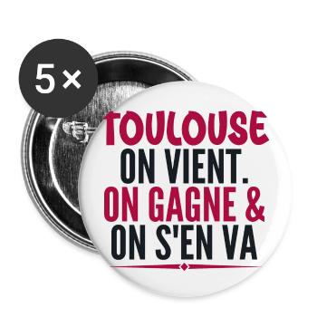 Rugby Toulouse Humour Cadeau Supporter Rugby - Lot de 5 grands badges (56 mm) - blanc - Devant