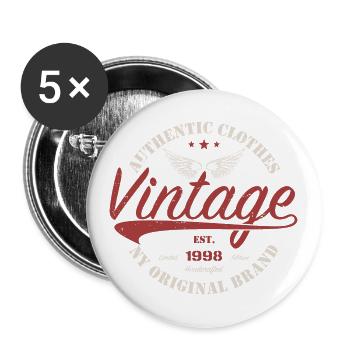 Jahrgang 1998 Retro 1998 Geburtstagsgeschenk 1998 - Buttons groß 56 mm (5er Pack) - Weiß - Vorne