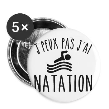 Natation je peux pas j'ai natation nageur - Lot de 5 grands badges (56 mm) - blanc - Devant