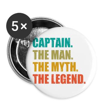 Captain The Man The Myth The Legend Sailor Sailing - Buttons groß 56 mm (5er Pack) - Weiß - Vorne