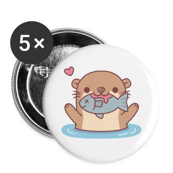 Cute Otter Catching Fish Funny - Buttons large 2.2''/56 mm (5-pack) - white - Front