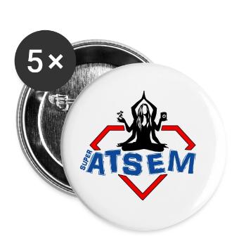 Super ATSEM - Lot de 5 grands badges (56 mm) - blanc - Devant