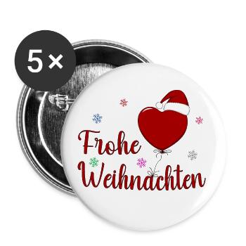 Frohe Weihnachten Herz - Buttons groß 56 mm (5er Pack) - Weiß - Vorne