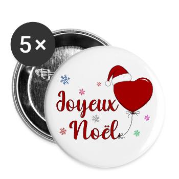 Joyeux Noel Weihnachtsfeier Frankreich - Buttons groß 56 mm (5er Pack) - Weiß - Vorne