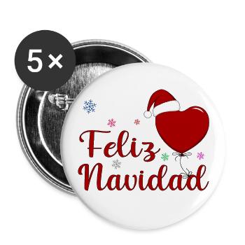 Feliz Navidad Weihnachtsfeier Spanien - Buttons groß 56 mm (5er Pack) - Weiß - Vorne