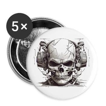 Crâne moderne avec casque en noir et blanc - Lot de 5 grands badges (56 mm) - blanc - Devant