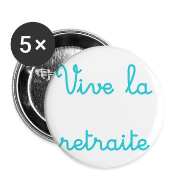 RETRAITE. RETRAITE. RETRAITEE. SENIOR. MAMIE. PAPY - Lot de 5 grands badges (56 mm) - blanc - Devant