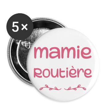 Deux Titres Mamie Routière Camionneuse Mémé Cadeau - Lot de 5 grands badges (56 mm) - blanc - Devant