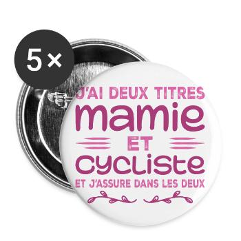 Zwei Titel Oma Radsportlerin | Oma | Fahrrad - Buttons groß 56 mm (5er Pack) - Weiß - Vorne
