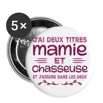 Two Titles Granny Hunter | Grandma | Hunting - Buttons large 2.2''/56 mm (5-pack) - white - Front