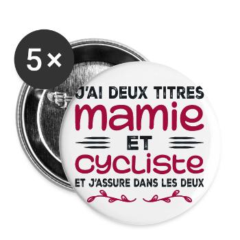 Zwei Titel Oma Radsportlerin | Oma | Fahrrad - Buttons groß 56 mm (5er Pack) - Weiß - Vorne