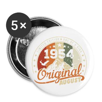 August 1954 Geburtstagsgeschenk August 1954 Retro 1954 - Buttons groß 56 mm (5er Pack) - Weiß - Vorne