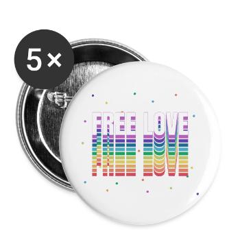 FREE LOVE Rainbow Colors - Buttons groß 56 mm (5er Pack) - Weiß - Vorne
