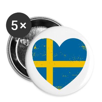 Herz Schweden Fahne Liebe Land Souvenir Geschenk - Buttons groß 56 mm (5er Pack) - Weiß - Vorne