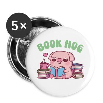 Süßes Schwein liebt es, Buch Schwein lustig zu lesen - Buttons groß 56 mm (5er Pack) - Weiß - Vorne