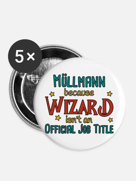 Müllmann Wizard - Buttons groß 56 mm (5er Pack) - Weiß