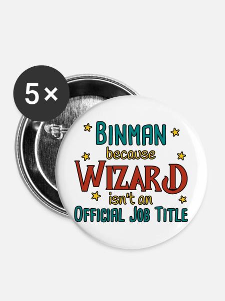 Binman Wizard - Buttons groß 56 mm (5er Pack) - Weiß