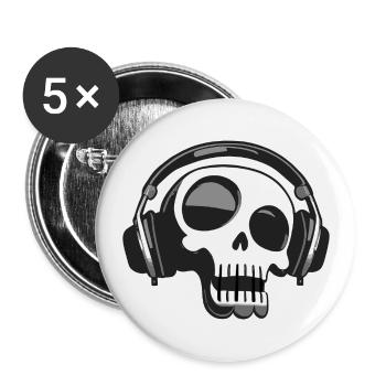 Retro Schädel mit Kopfhörern Art Design - Buttons groß 56 mm (5er Pack) - Weiß - Vorne