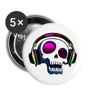 Crazy Skull with Headphones Art - Buttons large 2.2''/56 mm (5-pack) - white - Front