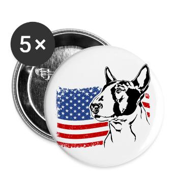 Bull Terrier US America Flag Dogs Dog Wilsigns - Buttons large 2.2''/56 mm (5-pack) - white - Front