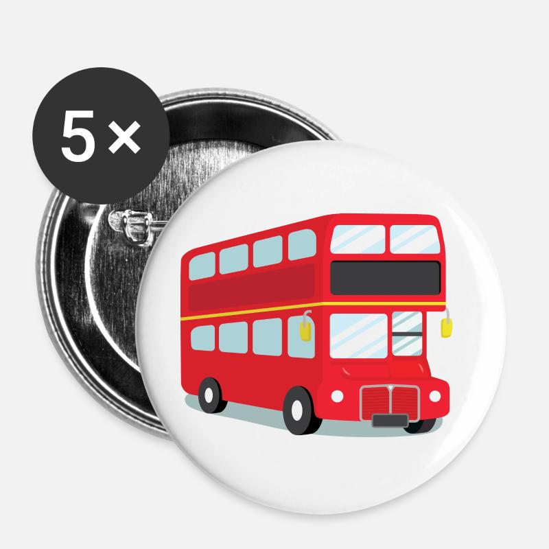 Red London Bus - Buttons large 2.2''/56 mm (5-pack) - white