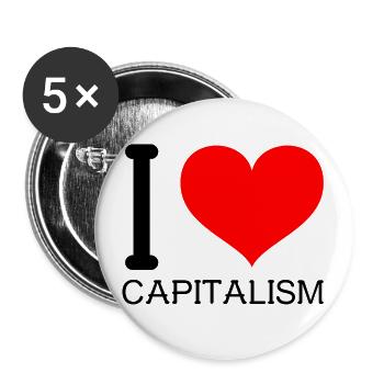 I love Capitalism Heart Ich liebe Kapitalismus - Buttons groß 56 mm (5er Pack) - Weiß - Vorne