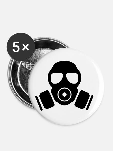 Gasmaske Symbol - Buttons groß 56 mm (5er Pack) - Weiß