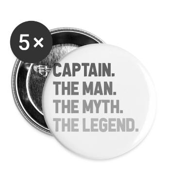 Captain The Man The Myth The Legend Sailor Sailing - Buttons groß 56 mm (5er Pack) - Weiß - Vorne