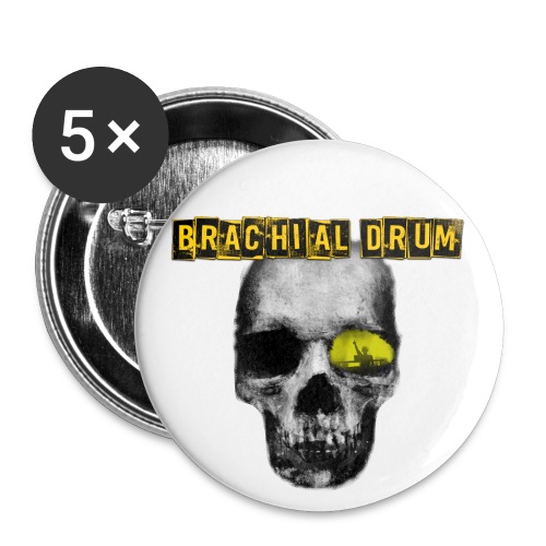 Brachial Drum Logo / Skull mit Schriftzug - Buttons groß 56 mm (5er Pack)